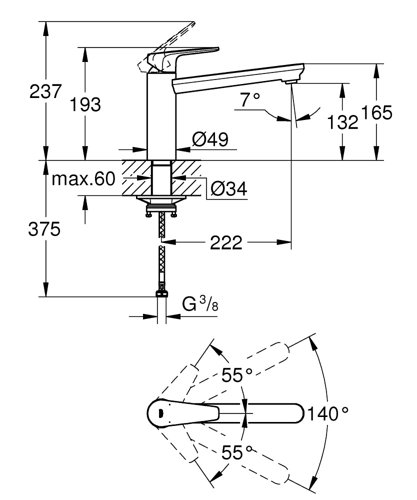 Baterie bucatarie Grohe BauEdge, monocomanda, crom - 31693000