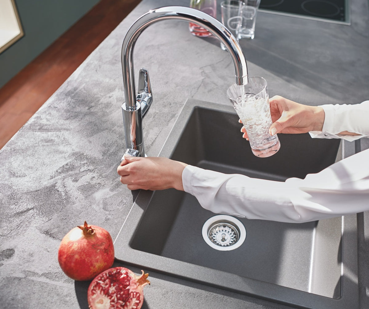 Baterie de bucatarie Grohe BauCurve Blue Pure,  monocomanda, pipa inalta, fara filtru, crom - 31723000
