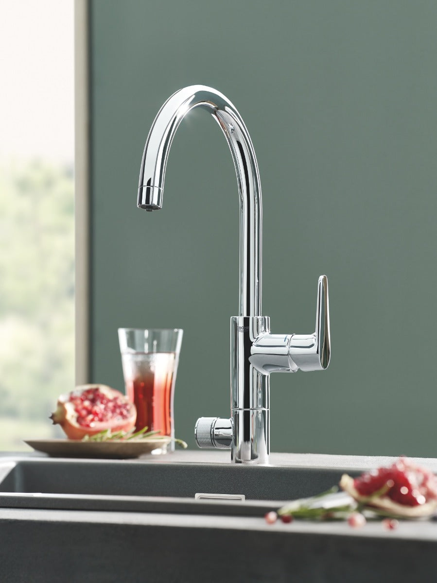 Baterie de bucatarie Grohe BauCurve Blue Pure,  monocomanda, pipa inalta, fara filtru, crom - 31723000
