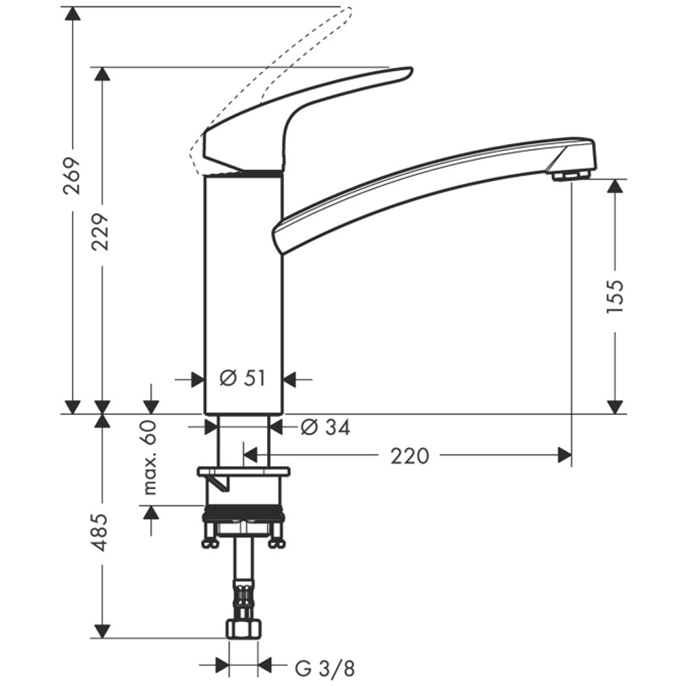 Baterie bucatarie Hansgrohe,furtune flexibile,crom-31806000