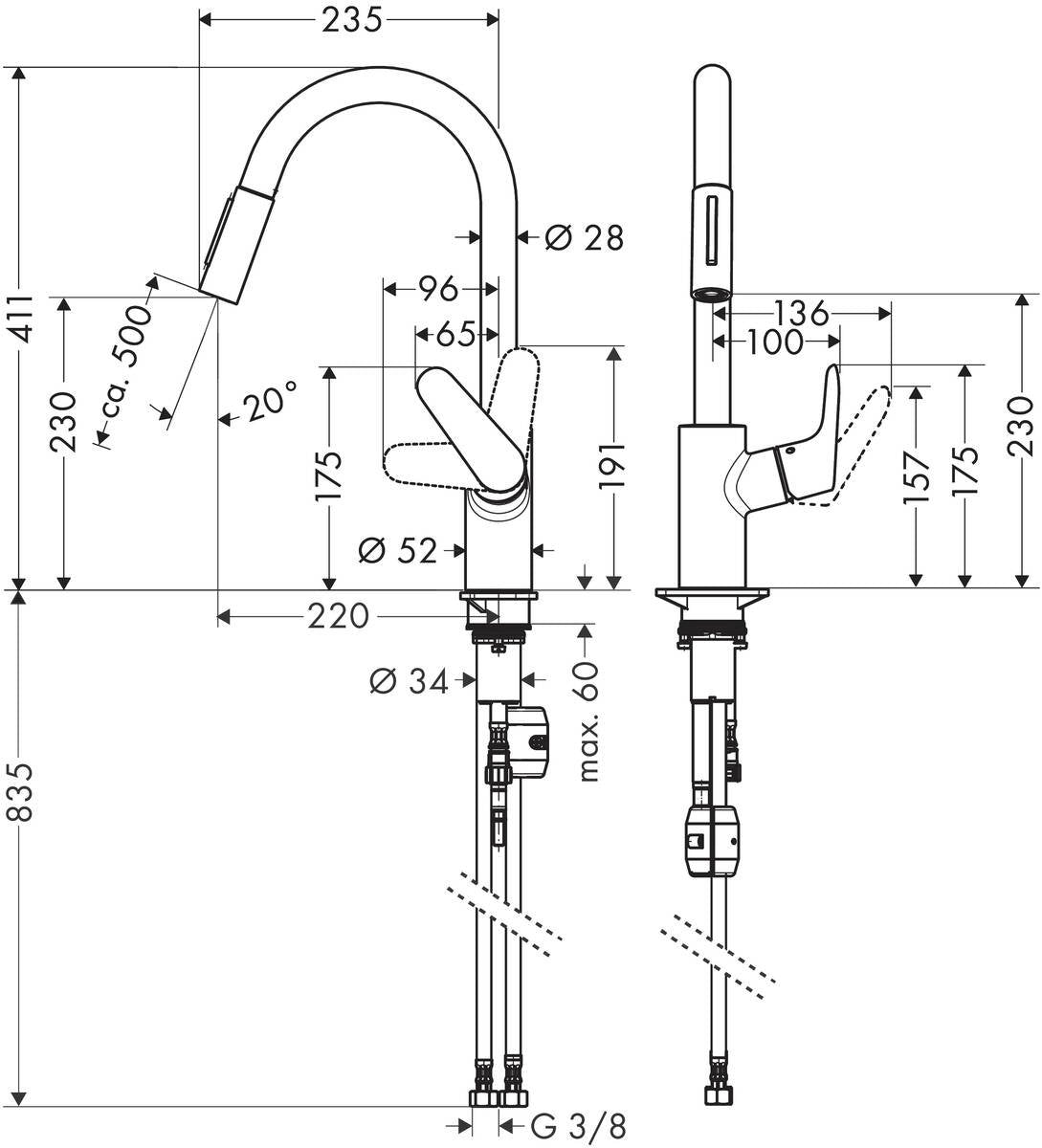 Baterie bucatarie Hansgrohe Focus 240, dus extractibil, negru mat - 31815670