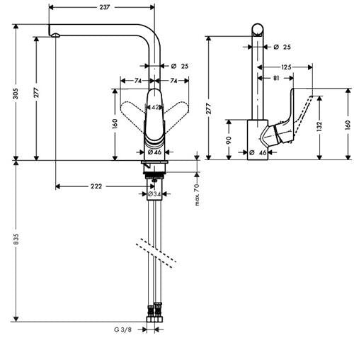 Baterie bucatarie Hansgrohe Focus 280, crom - 31817000