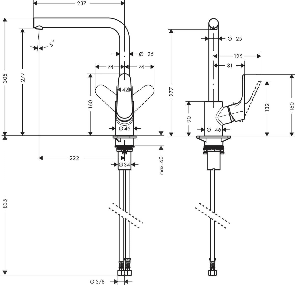 Baterie bucatarie Hansgrohe Focus 280, negru mat - 31817670