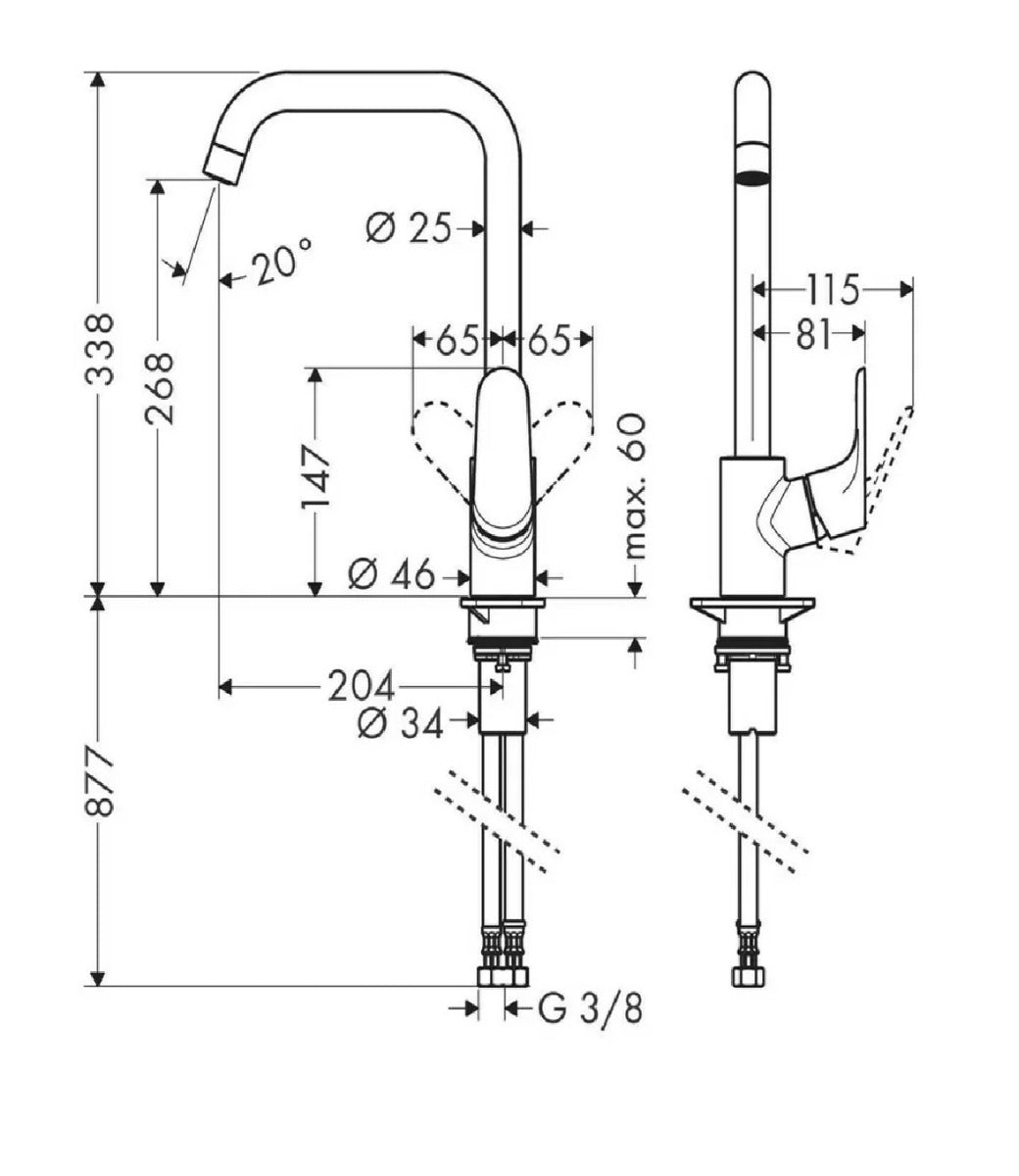 Baterie bucatarie Hansgrohe Focus M41 260, monocomanda, pivotanta, negru mat - 31820670