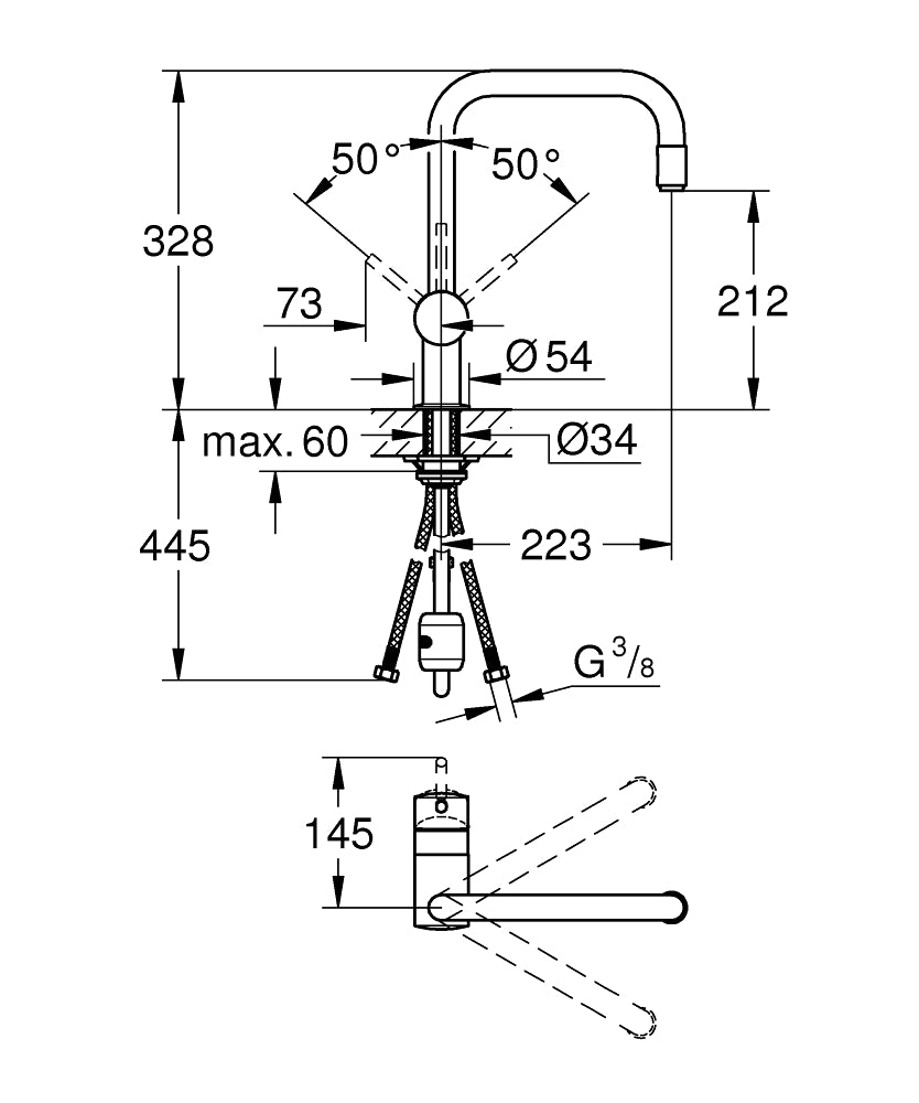 Baterie bucatarie Grohe Minta,aerator extractibil,furtune flexibile,crom-32067000