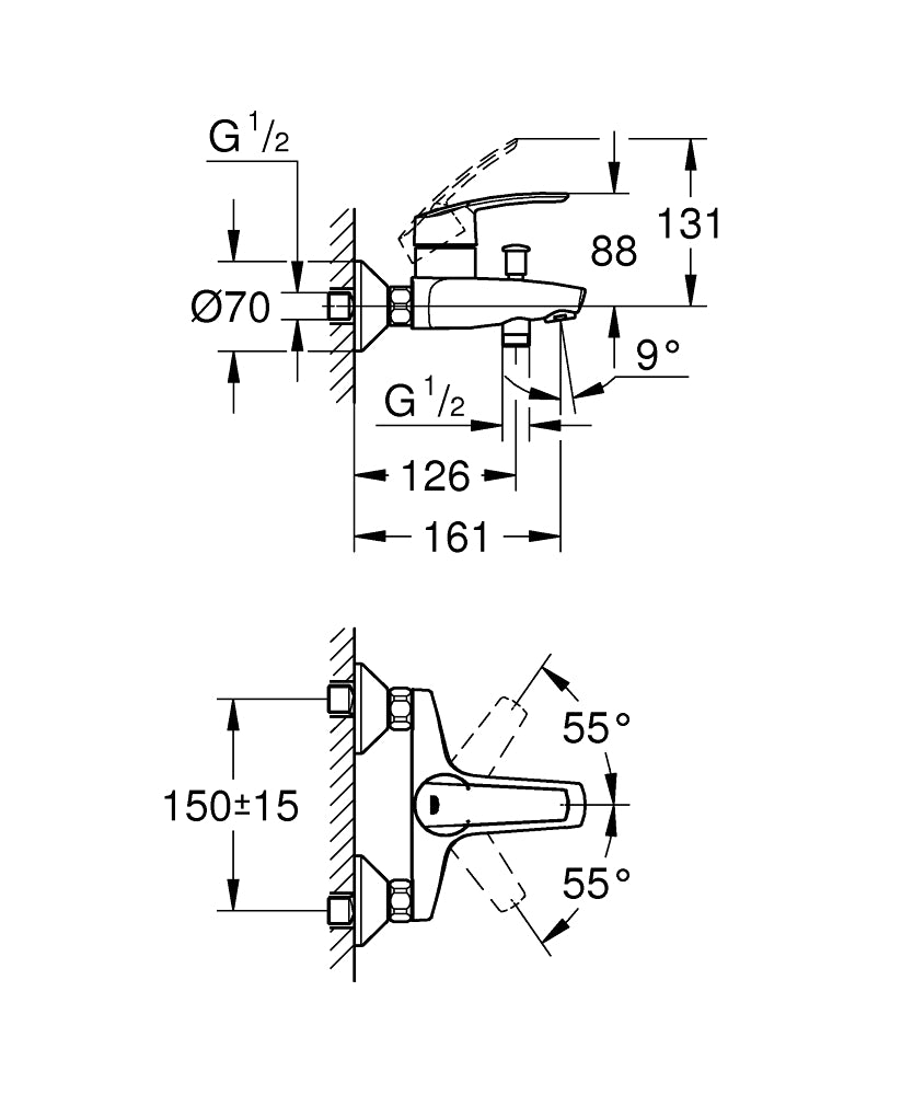 Baterie cada Grohe Start 2015, fara furtun si para, crom - 32278001