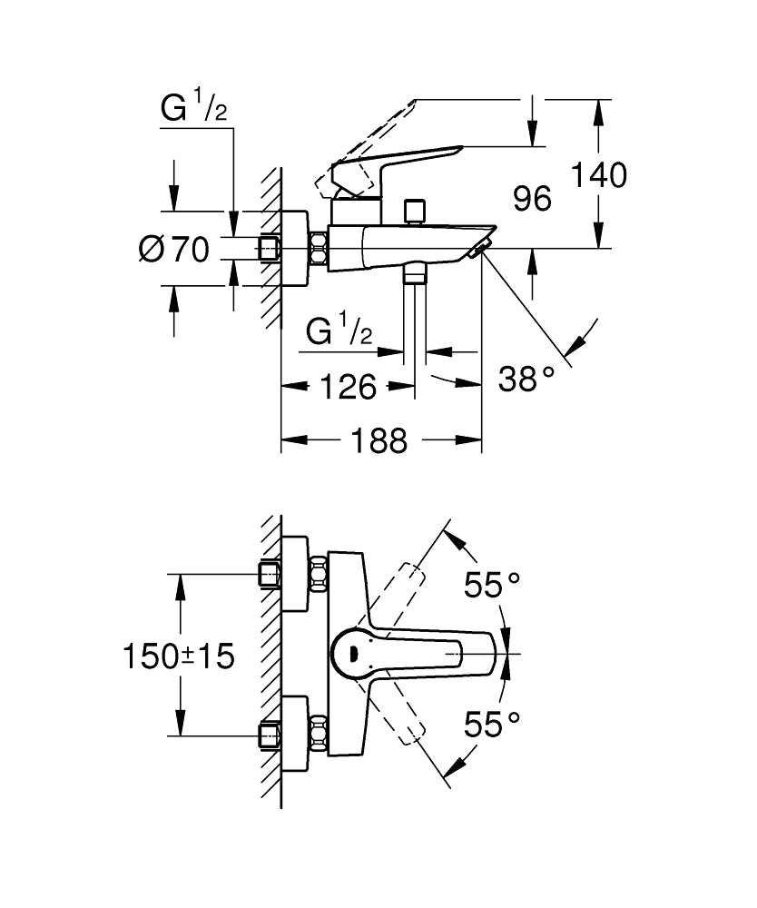 Baterie cada/dus Grohe Start, montare pe perete, crom-32278002