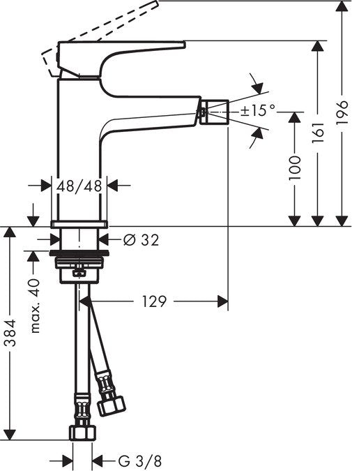 Baterie bideu Hansgrohe Metropol cu ventil Click-Clack, crom - 32520000
