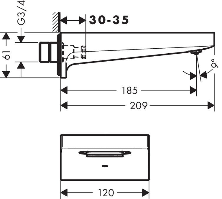 Pipa cada Hansgrohe Metropol montaj incastrat, cu protectie 185 mm, crom - 32543000