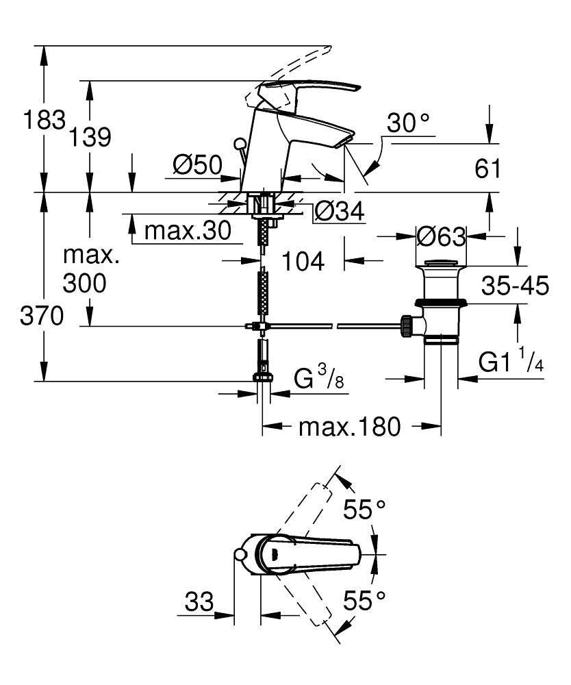 Baterie lavoar Grohe Start, marimea S, monocomanda, crom - 32559001