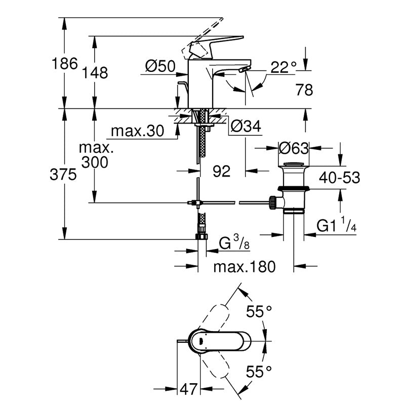Pachet: Coloana dus Grohe Euphoria 260-27296002, Baterie lavoar Eurosmart Cosmpolitan-32825000, Agatatoare baie Grohe Baucosmo-40461001