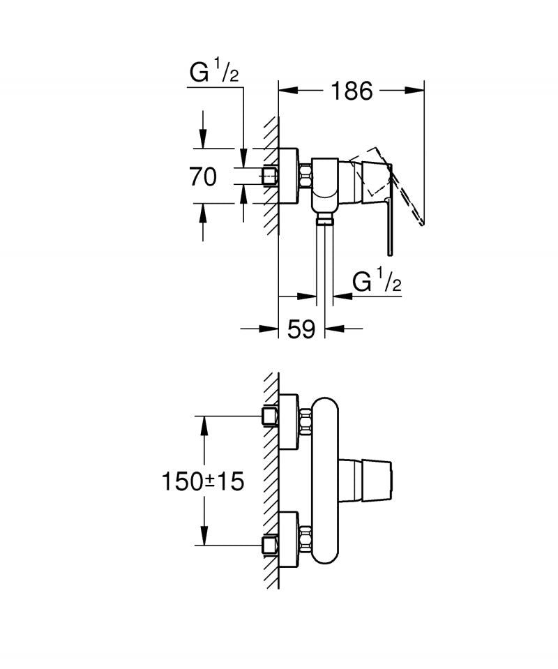 Baterie de dus Grohe Get, monocomanda, crom - 32888000