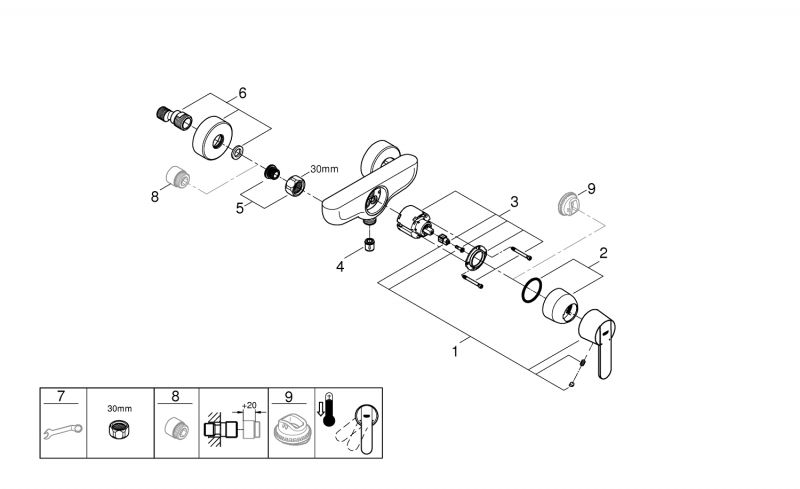 Baterie de dus Grohe Get, monocomanda, crom - 32888000