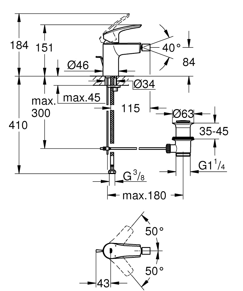 Baterie bideu Grohe Eurosmart New 2021,furtunuri,crom-32929003