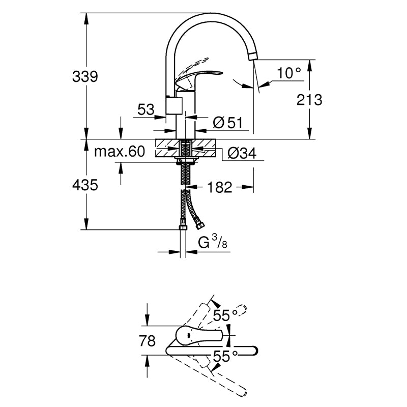 Baterie bucatarie , Grohe Eurosmart pipa inalta+bagheta magnetizat apa Energetix(33202002,ENX 400 BAGHETA)