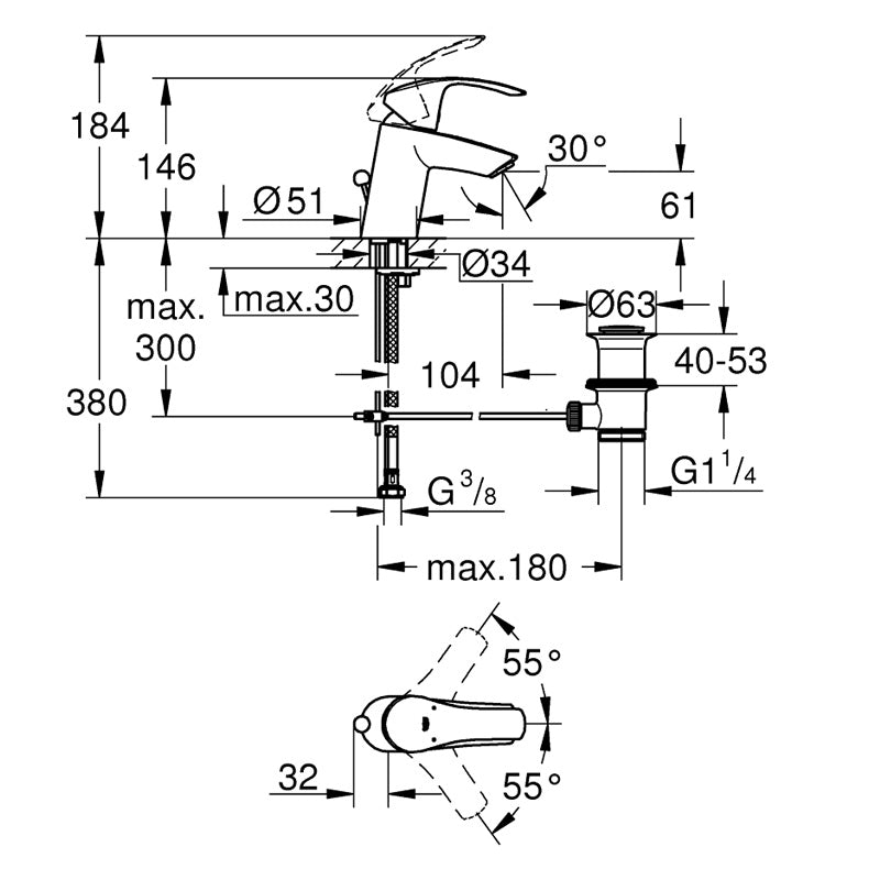 Pachet: Baterie cada/dus Grohe Eurosmart New-33300002 + Baterie lavoar Grohe Eurosmart New S size-33265002