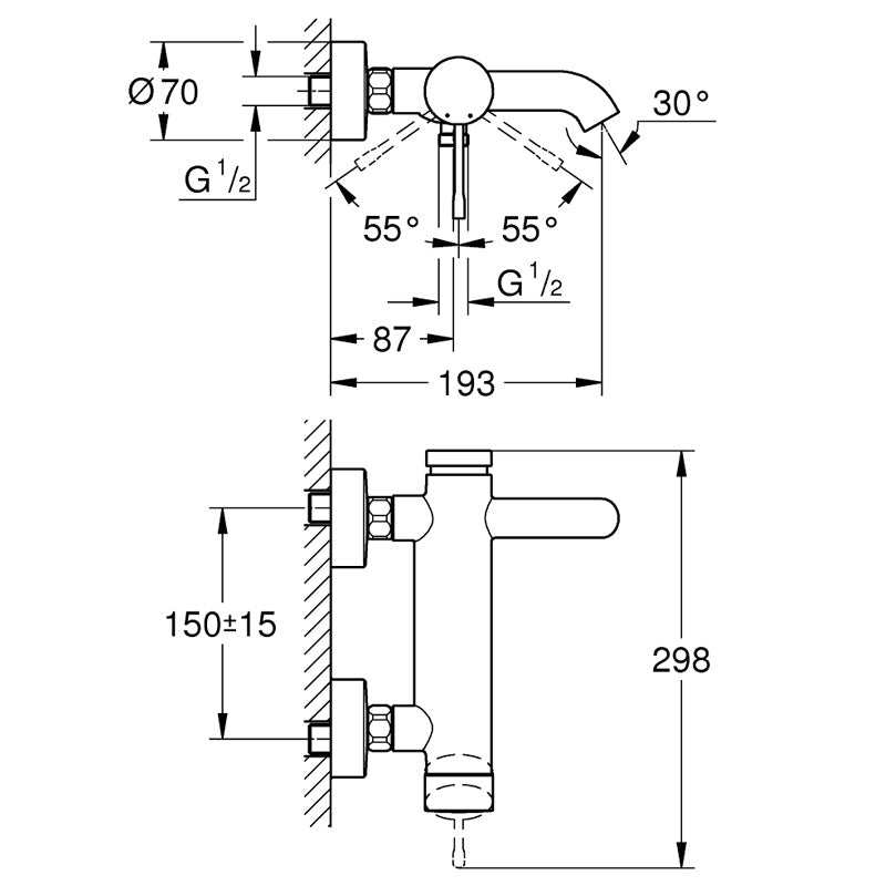 Pachet: Baterie de cadă/dus Essence New-33624001, Baterie lavoar blat Grohe BauEdge XL size-23761 000