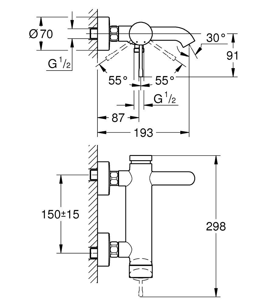 Baterie cada Grohe Essence, 1/2'', monocomanda, cartus ceramic, diverter, hard graphite - 33624A01