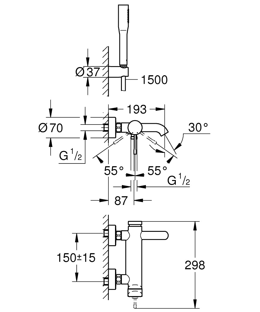 Baterie de cada cu set dus inclus, Grohe Essence New-33628001