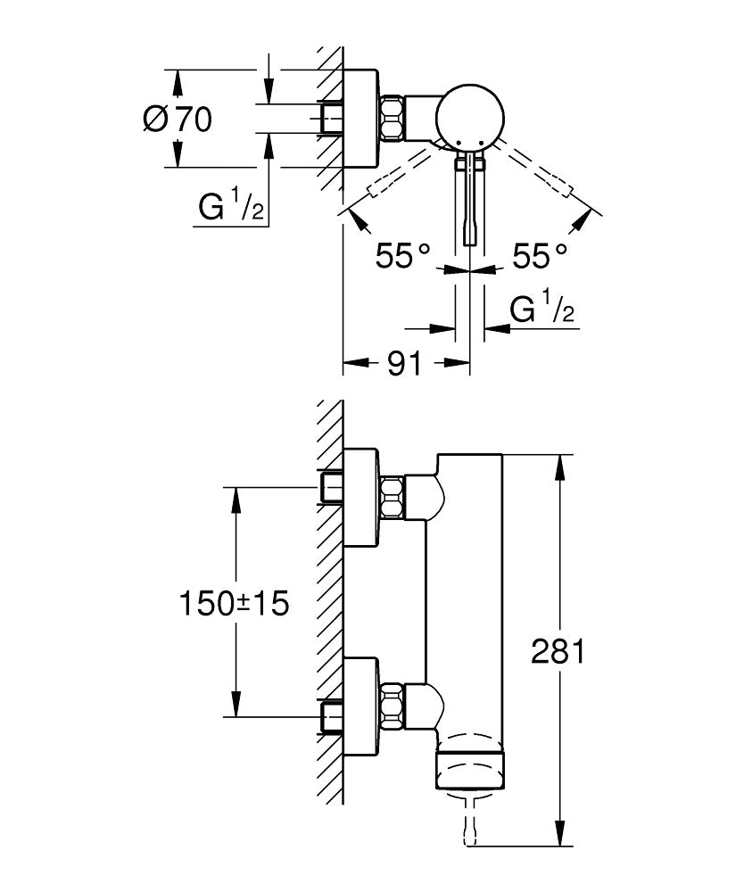 Pachet: Baterie de dus Grohe Essence New-33636001+ Baterie lavoar Grohe BauEdge L size-23760000
