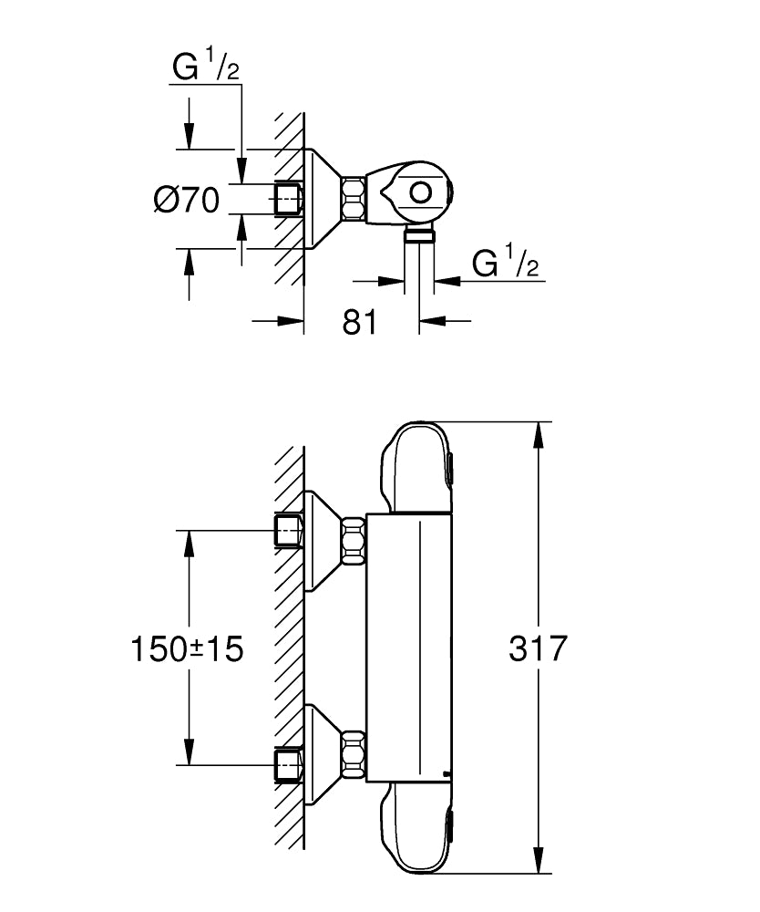 Pachet: Coloana dus Grohe Tempesta 250,palarie patrata, baterie cabina dus Grohtherm 1000 (26694000,34143003 )