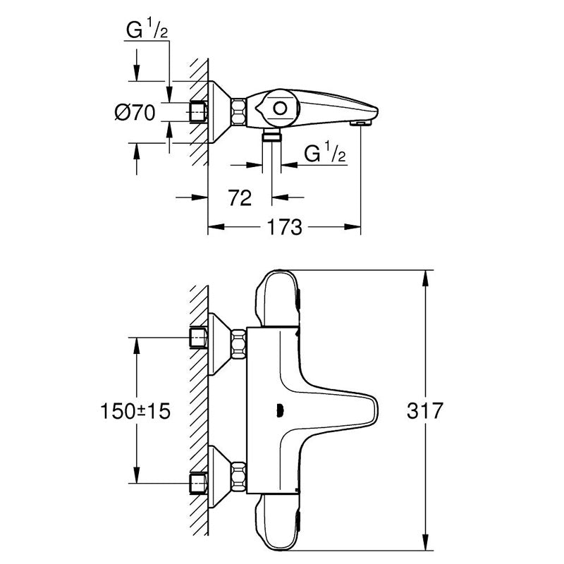 Pachet: Baterie Grohe cada/dus termostat Grohtherm 1000-34816003 + Baterie lavoar Grohe Eurosmart S size-33265002