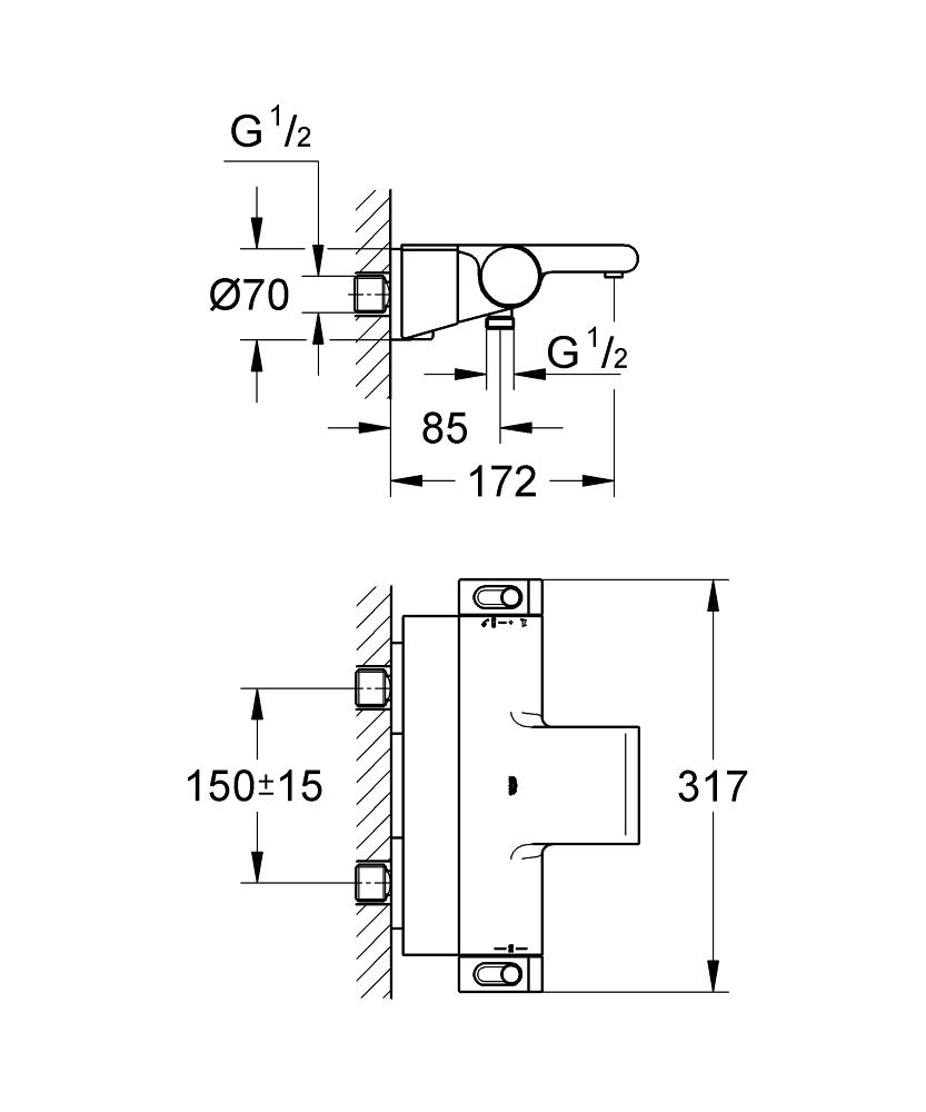 Baterie cada/dus termostat Grohe Grohtherm 2000 New,etajera, crom-34464001