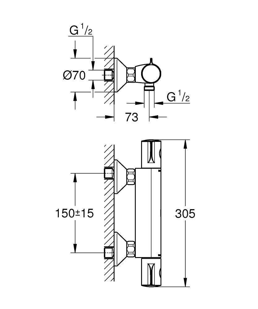 Baterie cabina dus,termostat Grohtherm 800,crom,fara set dus-34558000