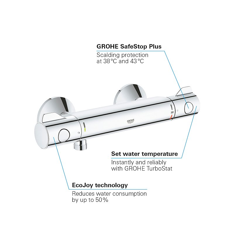 Baterie cabina dus,termostat Grohtherm 800,crom,fara set dus-34558000