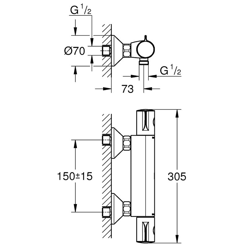 Pachet: Baterie dus Grohe Grohtherm 800 si Set dus cu bara Tempesta Mono-34565001, Baterie lavoar Grohe Conncetto L size-23739001