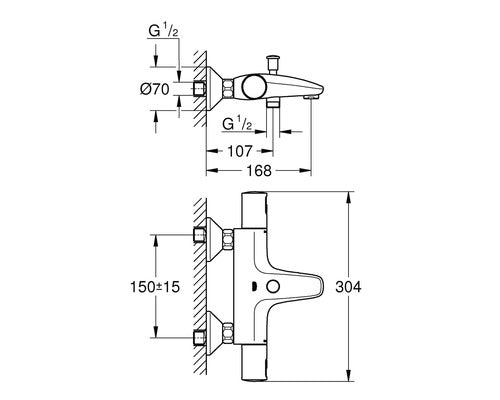 Baterie cada cu termostat Grohe Precision Start, diverter, protectie reflux, filtru impuritati, garnitura ceramica, crom-34598000