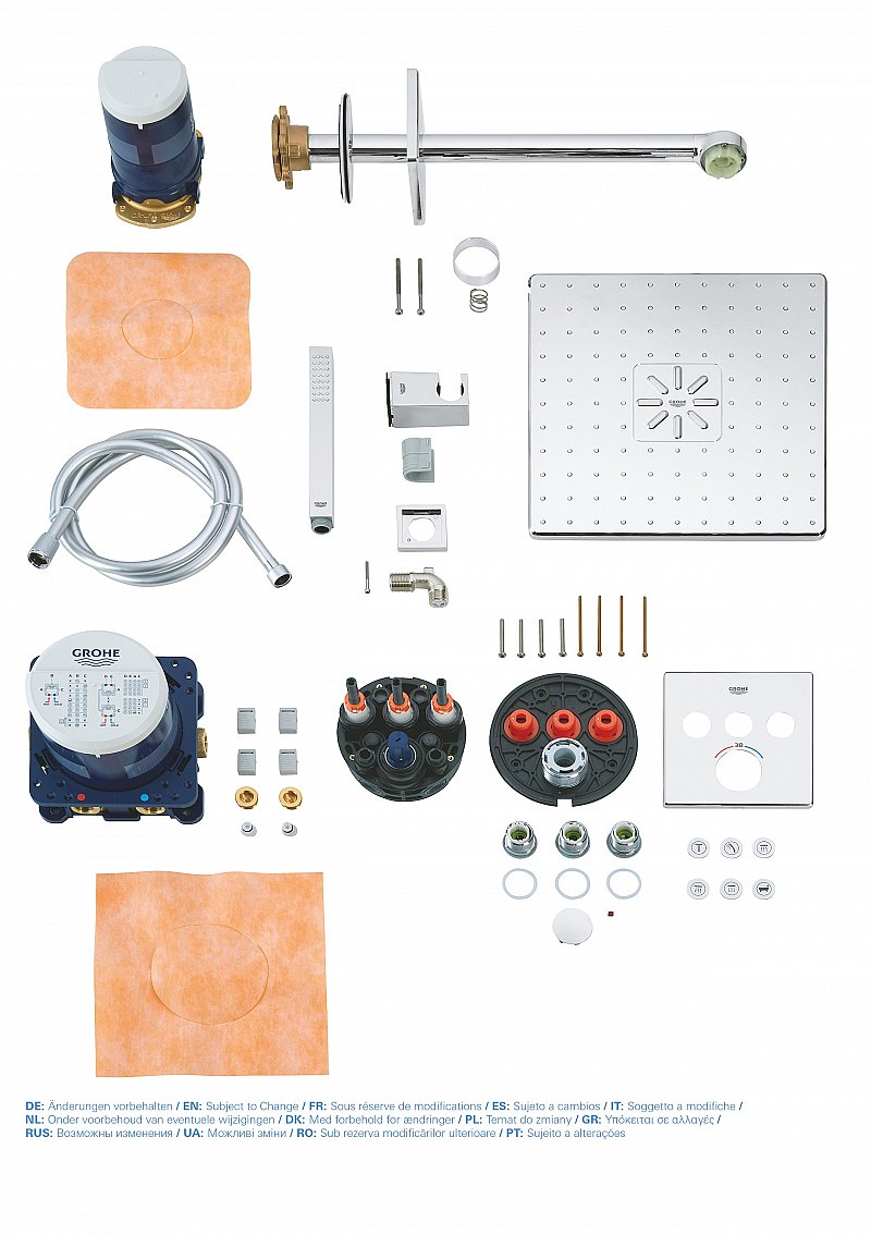 Sistem dus Grohe Grohterm Smartcontrol, termostatic, incastrat, Rainshower 310 SmartActive Cube, 2 jeturi, set dus Euphoria Cube stick, crom, 34706000