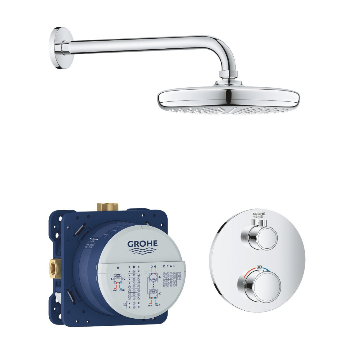 Sistem dus incastrat Grohe Grohtherm Perfect Round Tempesta 210, 1 consumator, crom - 34726000