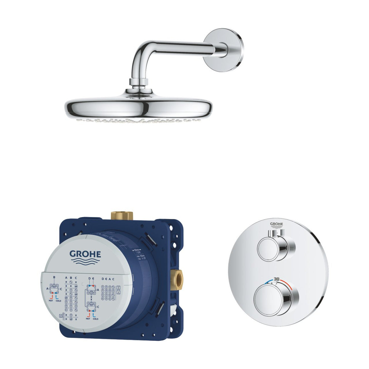 Sistem dus incastrat Grohe Grohtherm Perfect Round Tempesta 210, 1 consumator, crom - 34726000