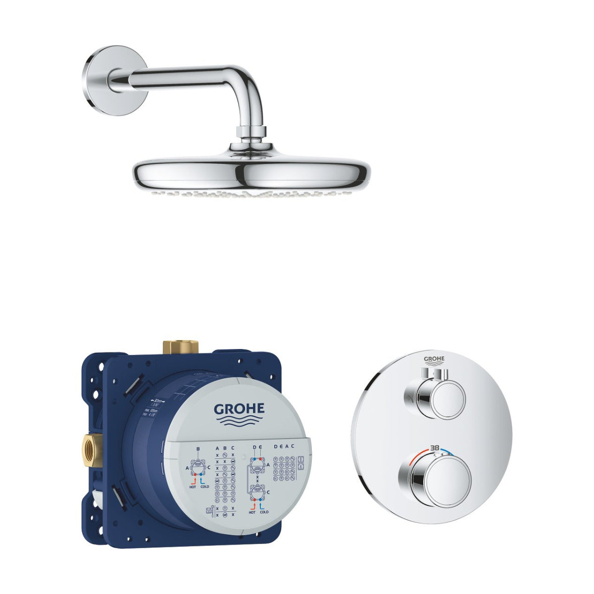 Sistem dus incastrat Grohe Grohtherm Perfect Round Tempesta 210, 1 consumator, crom - 34726000