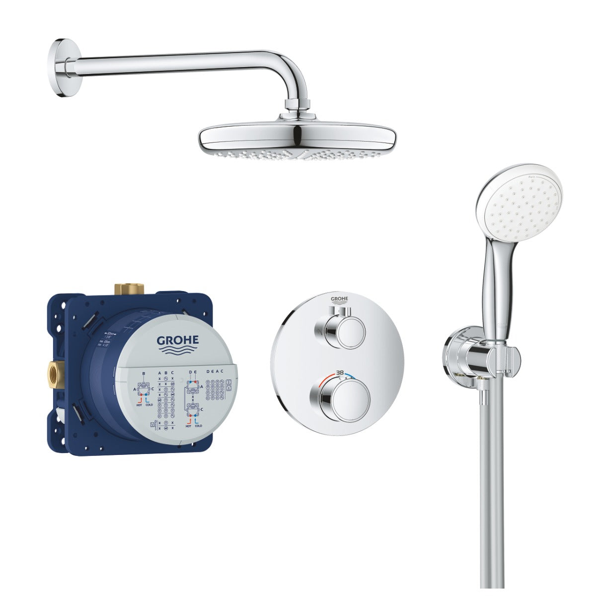 Sistem dus Grohe Grohtherm, incastrat, termostat, 210 mm, crom - 34727000