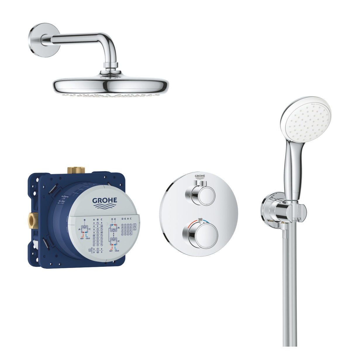 Sistem dus Grohe Grohtherm, incastrat, termostat, 210 mm, crom - 34727000