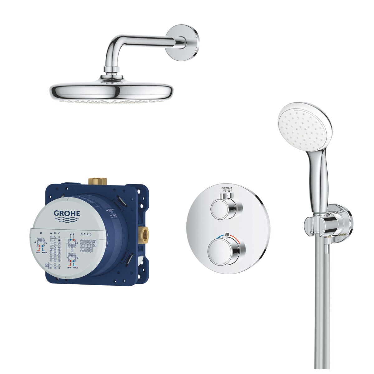 Sistem dus Grohe Grohtherm, incastrat, termostat, 210 mm, crom - 34727000