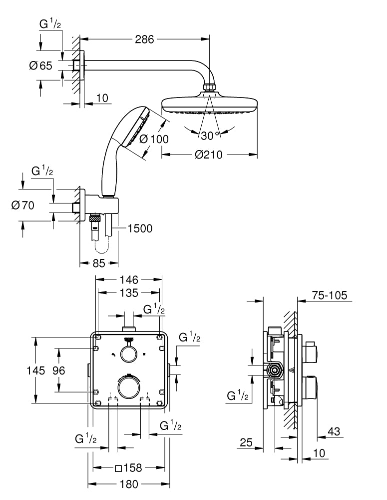 Sistem dus, termostatat, montaj incastrat Grohe Cosmo Grohtherm Perfect Shower-34729000