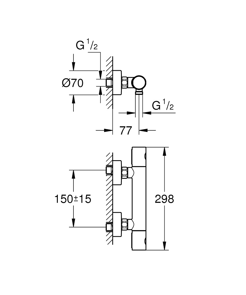 Baterie cabina dus Grohe Grohtherm 800 Cosmo ,termostat,crom,montare perete-34765000