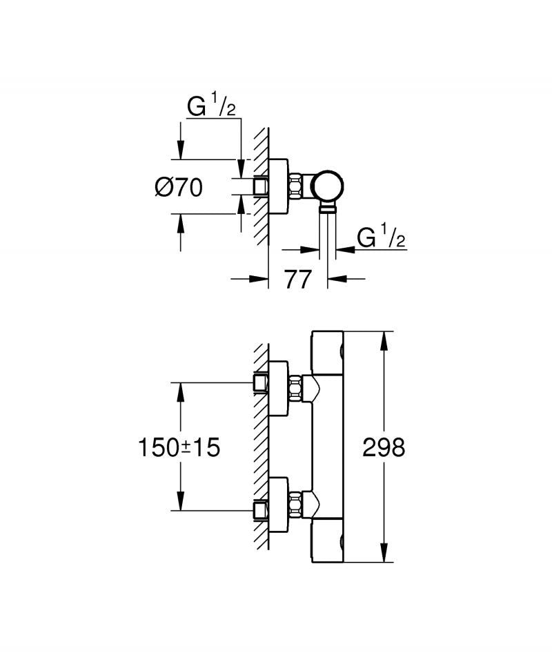 Baterie dus Grohe Precision Get, cu termostat, aparenta, anti-oparire, EcoButton, crom - 34773000