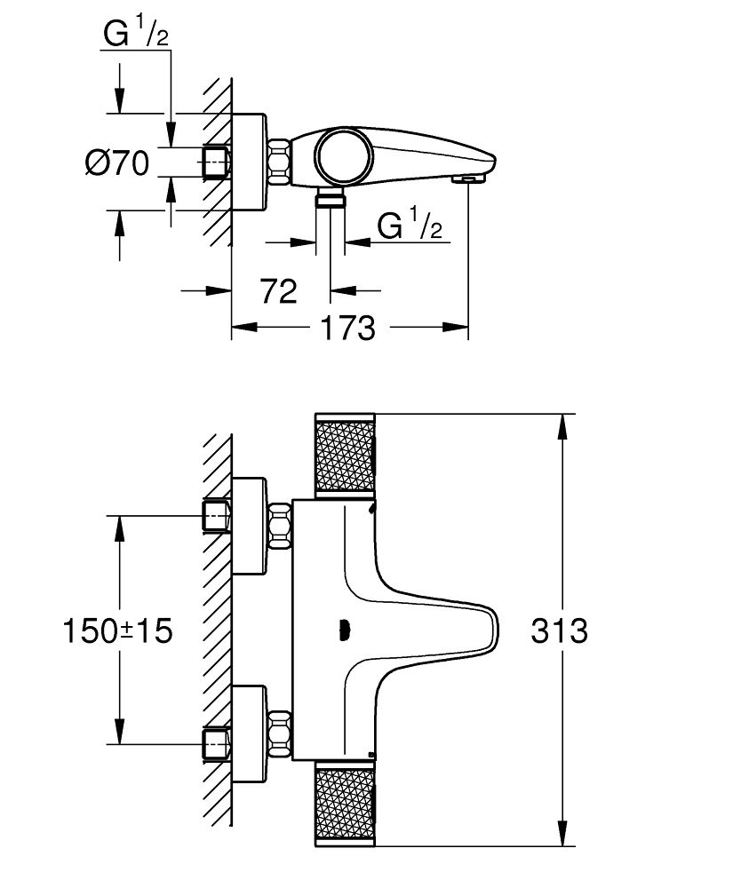 Pachet: Coloana dus Grohe  250,palarie patrata, baterie cada/dus Grohtherm 1000 Performance  (26694001, 34830000  )