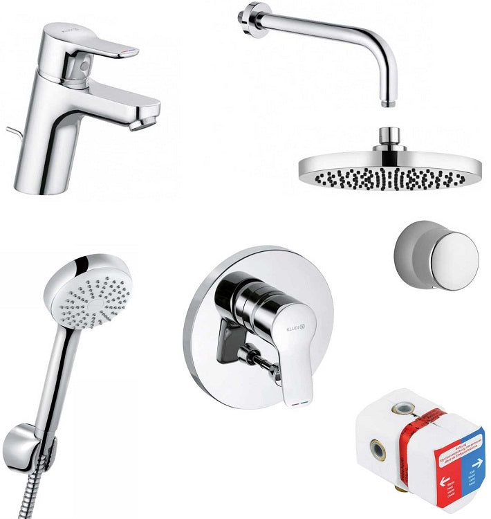 Set baterii montaj incastrat, doi consumatori, Kludi 7 in 1, palarie 200mm, baterie lavoar-44KL0950