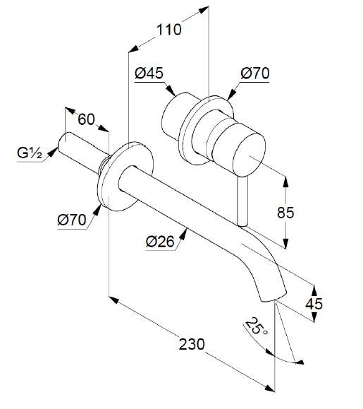 Baterie lavoar Kludi Bozz de perete, pipa 230 mm, necesita corp ingropat - 382453976