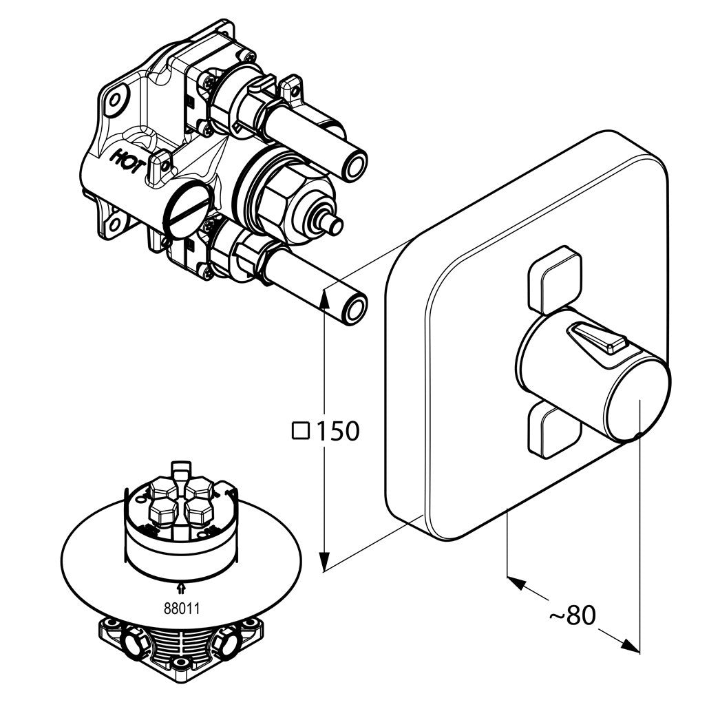 Baterie cada  Kludi Push termostatata, montaj incastrat, fara corp ingropat - 388110538