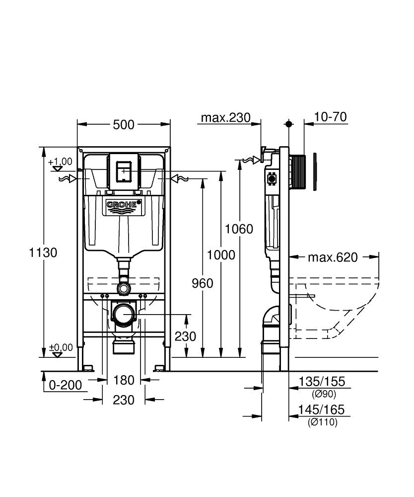 Set rezervor incastrat Grohe Solido 3-in-1 cu cadru si clapeta Even, negru mat - 38811KF0