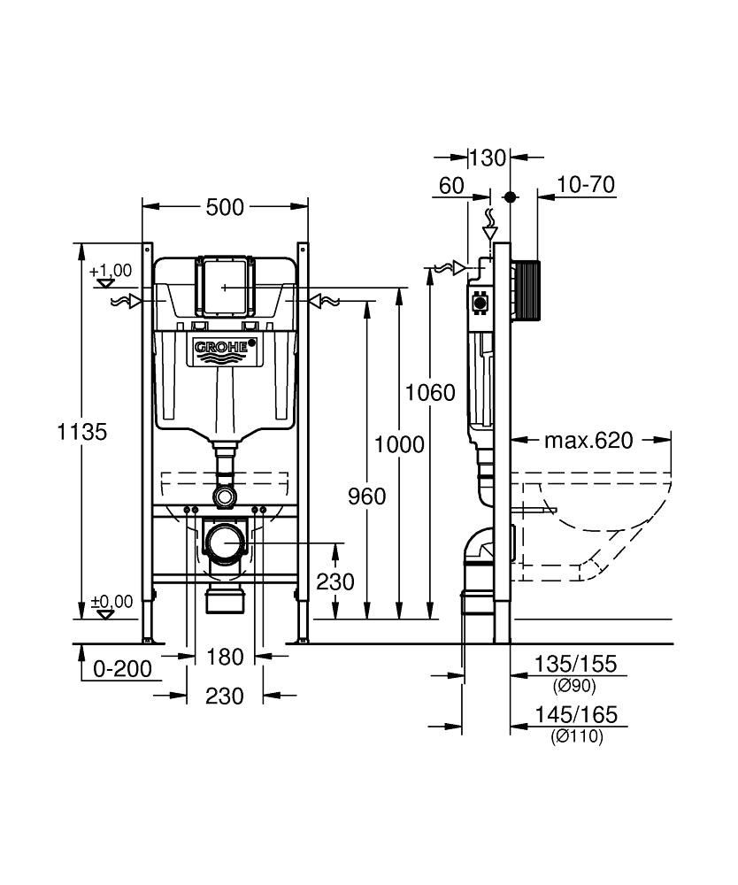 Rezervor incastrat pentru WC Rapid SL Grohe, 1130 mm - 38840000
