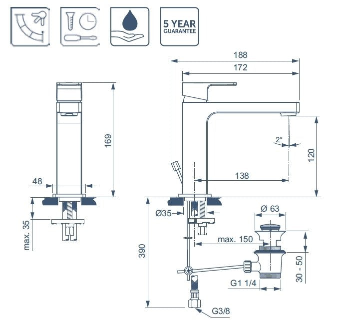 Baterie lavoar Ideal Standard Edge Grande, ventil metalic pop-up, crom - A7106AA