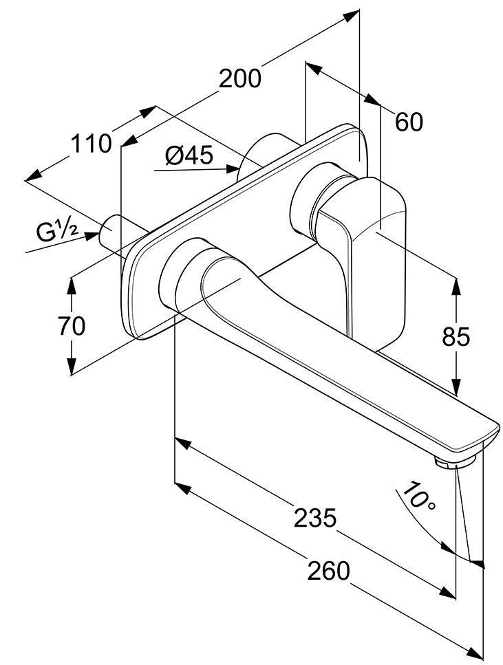 Baterie lavoar Kludi Ameo de perete, pipa 235 mm, monocomanda, montaj incastrat, necesita corp ingropat, crom - 412450575