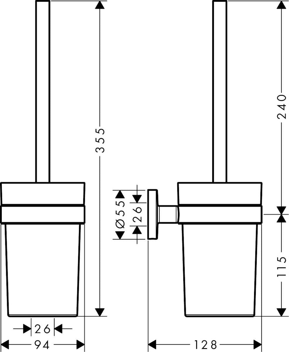 Perie WC Hansgrohe Logis Universal, montare pe perete, fixare ascunsa, crom - 41722000